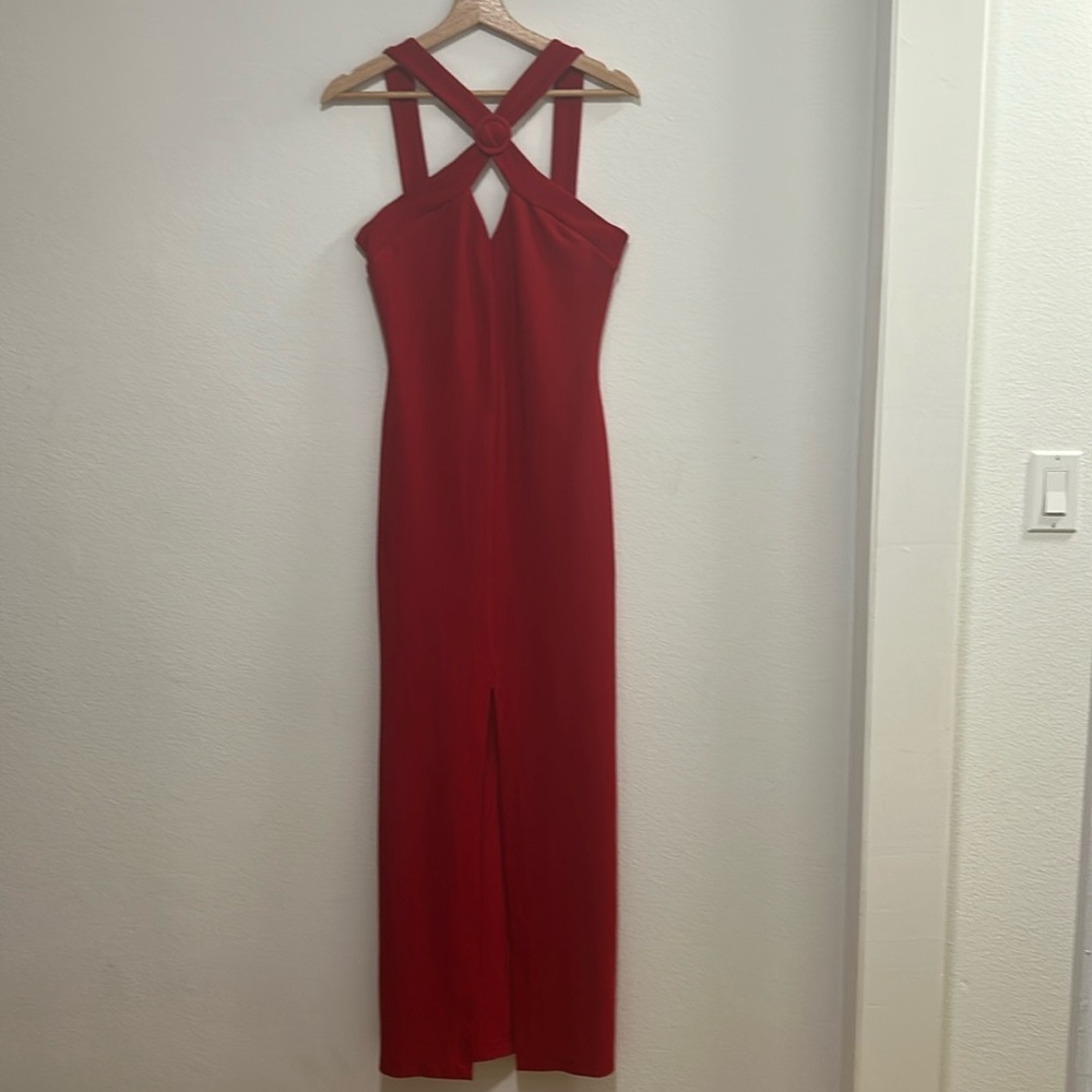 Vintage Robin Piccone Red Halter Cut-Out Front Slit Gown Maxi Dress Medium